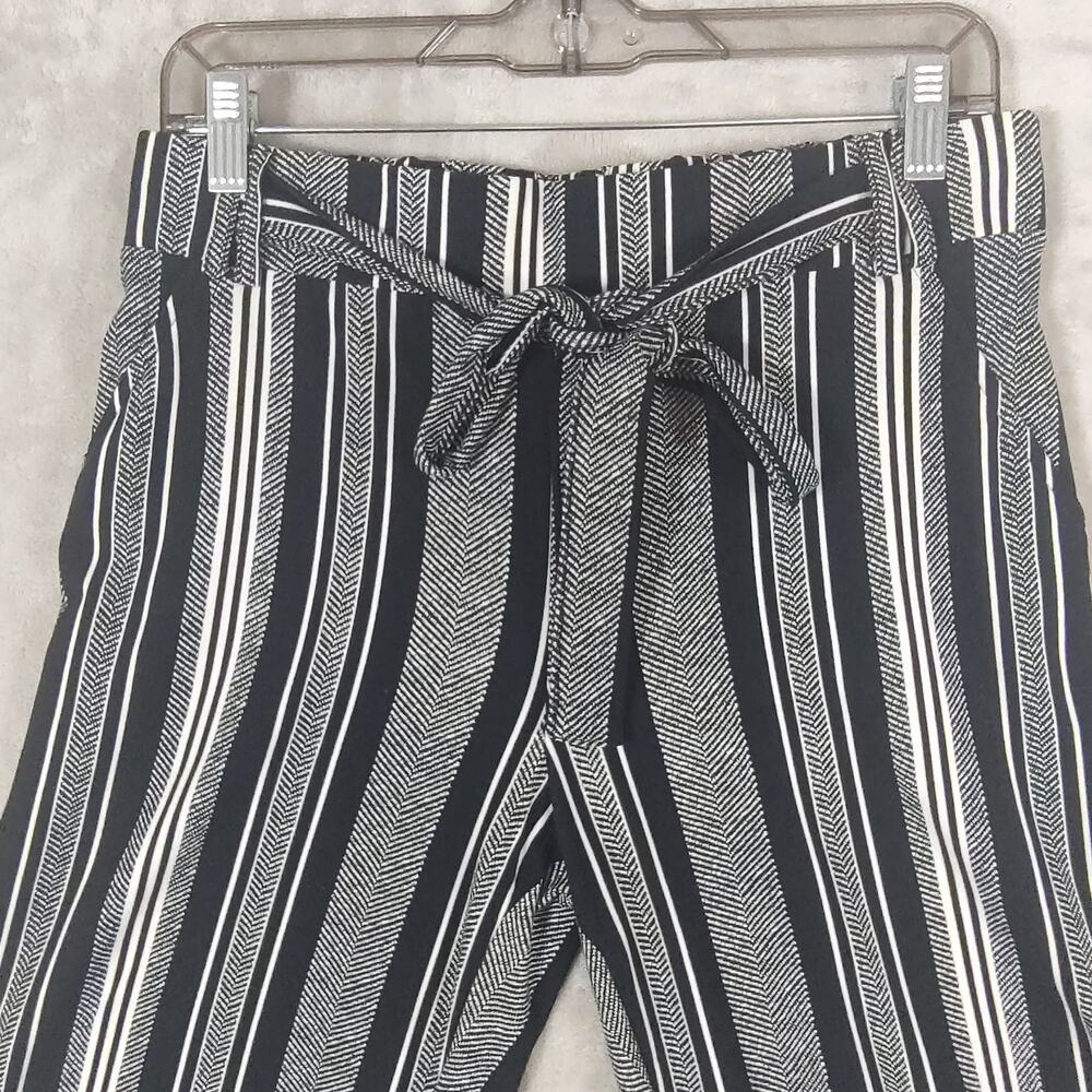 Women's Black White Striped Wide Leg Pants by Joe B. Pullon Tie-Belt Size Large - Picture 10 of 16